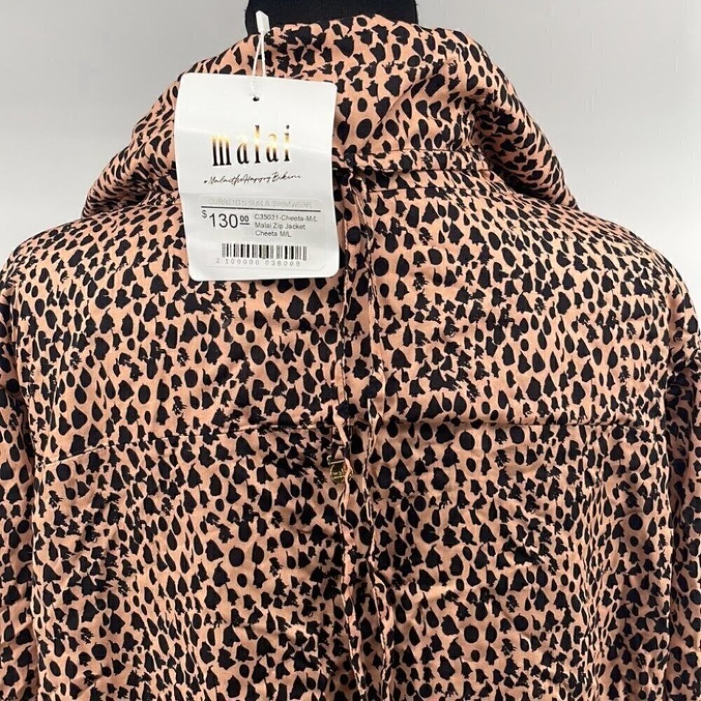 𝅺malai swimwear NWT cheeta zip up jacket cinch waist sz m/l animal print - Picture 7 of 12